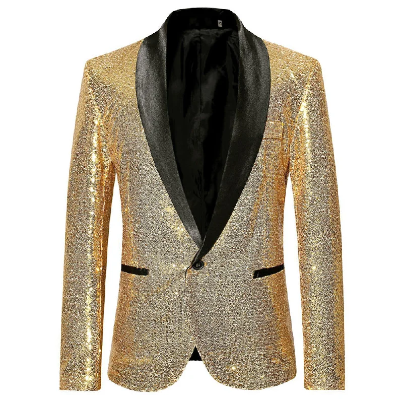 Men's designer tuxedo for wedding party dinner -Shiny Sequin Jacket Gold Party Dinner Blazer