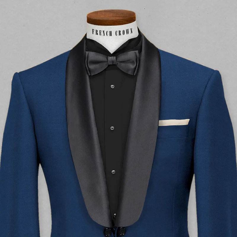 Men's wool tuxedo jacket for wedding event -Space Blue Subtle Sheen Tuxedo Blazer