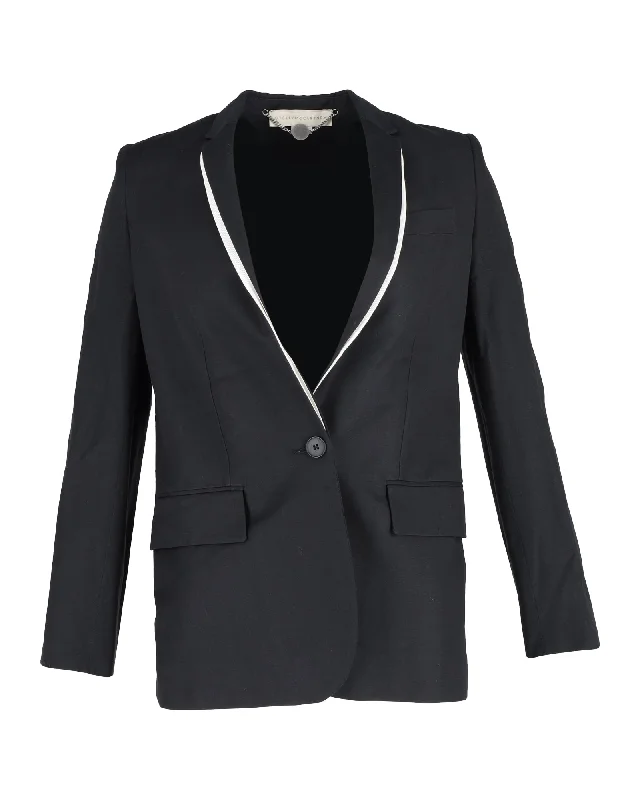 Men's luxury tuxedo jacket with satin lapels for formal dinner -Stella McCartney Contrast Trim Blazer in Black Wool