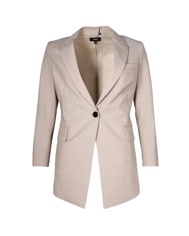 Men's wool tuxedo for evening reception -Theory Etiennette Melange Single Breasted Blazer in Beige Wool