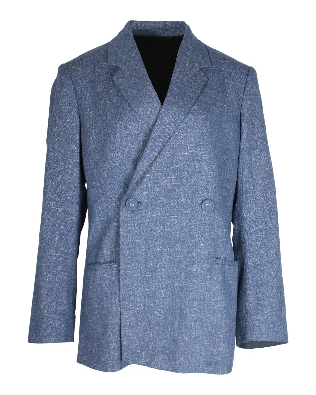 Men's premium tuxedo for corporate event gala -Totême Loreo Oversized Double-Breasted Mélange Blazer In Blue Cotton