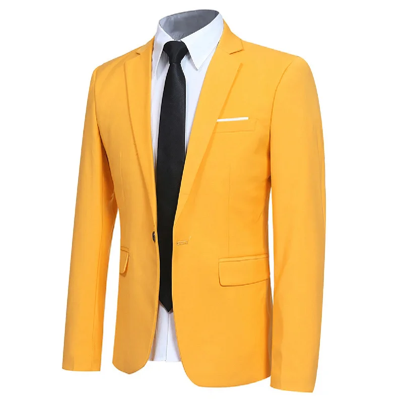 Men's tailored tuxedo for evening gala reception -Yellow Stylish Blazer One Button Casual Blazer