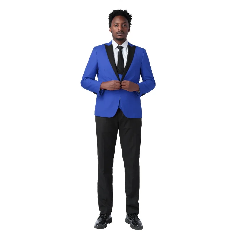 Men's designer tuxedo for black tie gala event -3 Piece Men's Suits One Button Slim Fit Peaked Lapel Tuxedo Blue