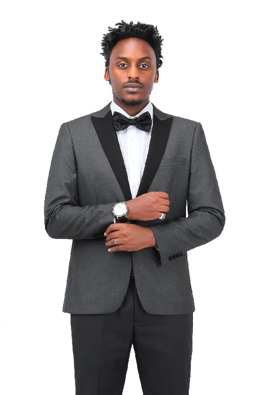 Men's designer tuxedo jacket for formal evening party -3 Piece Men's Suits One Button Slim Fit Peaked Lapel Tuxedo Grey