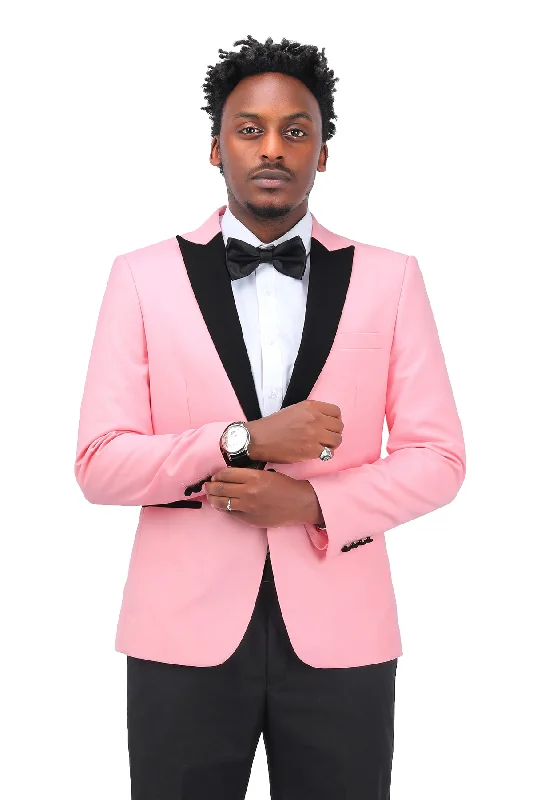 Men's designer tuxedo for office gala event -3 Piece Men's Suits One Button Slim Fit Peaked Lapel Tuxedo Pink