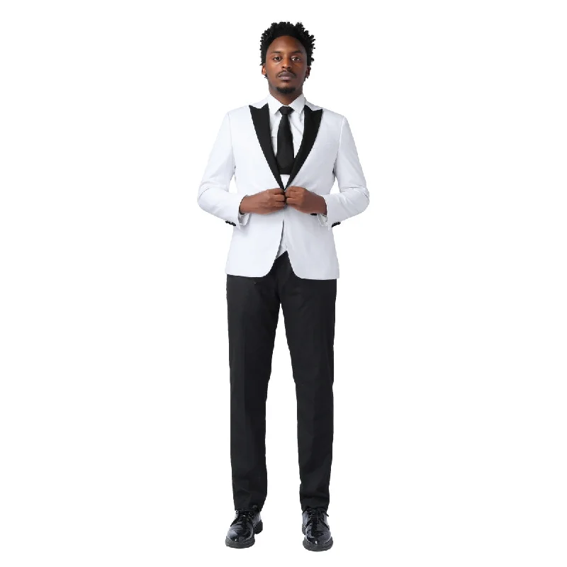 Men's premium tuxedo for wedding reception party -3 Piece Men's Suits One Button Slim Fit Peaked Lapel Tuxedo White