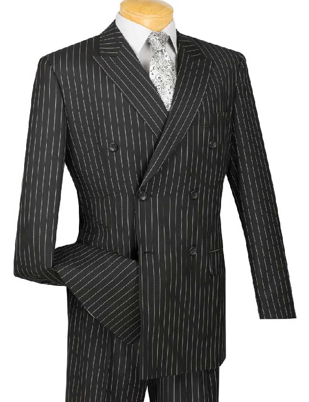 Men's slim fit tuxedo for formal evening event -Banker Collection-Men's Double Breasted Pinstripe Black Suit