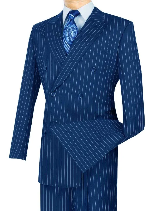 Men's tailored tuxedo jacket for business gala event -Banker Collection-Men's Double Breasted Pinstripe Blue Suit