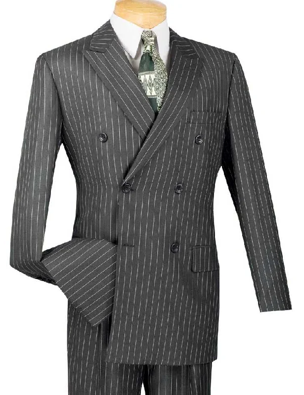 Men's premium tuxedo jacket for formal wedding event -Banker Collection-Men's Double Breasted Pinstripe Charcoal Suit