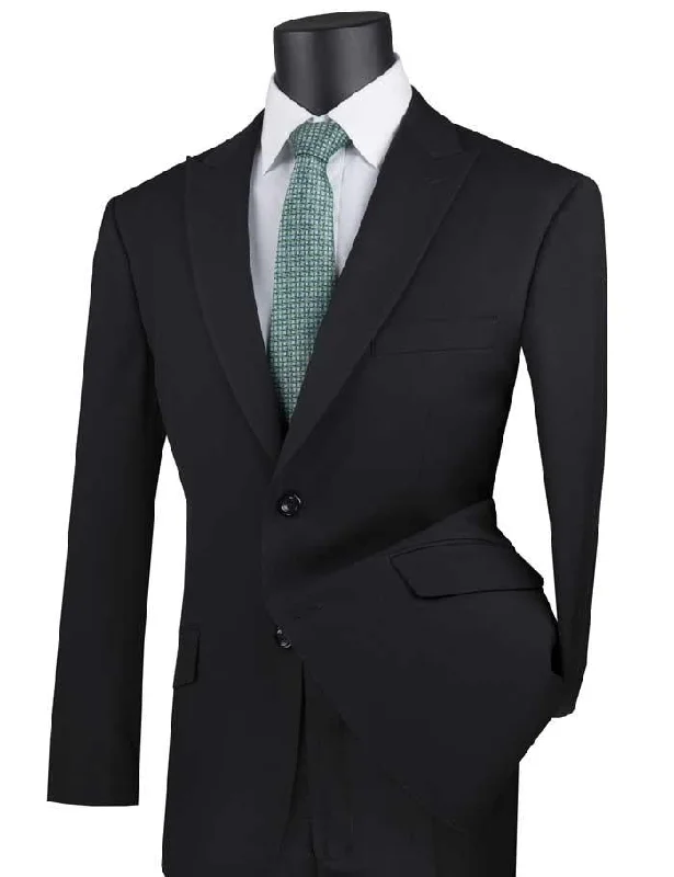 Men's slim fit tuxedo for wedding reception dinner -Black Modern Fit Peak Lapel Suit