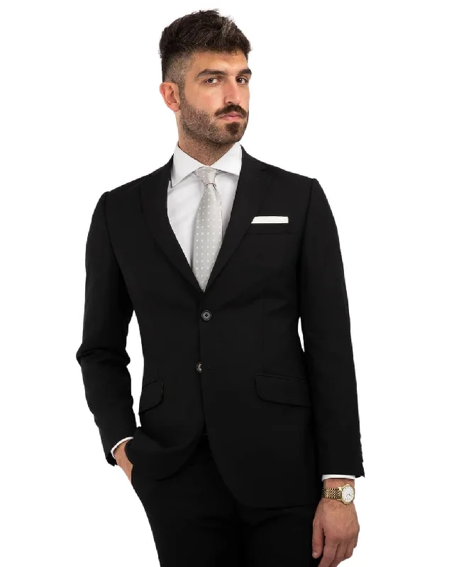 Men's slim fit tuxedo with satin finish for office event -Black Machine Washable Suit