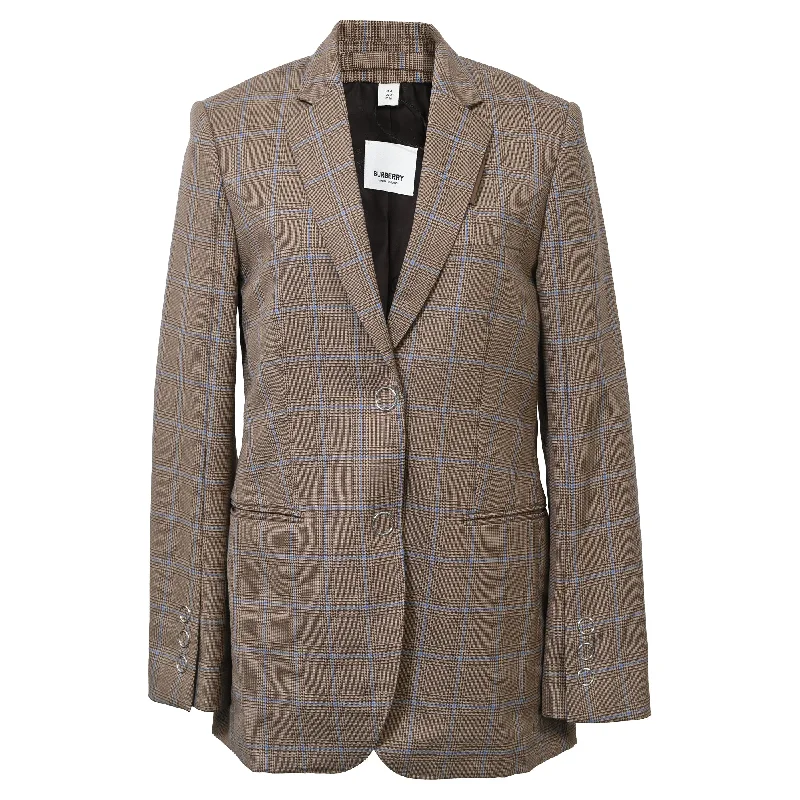 Men's modern tuxedo for formal wedding dinner -Burberry Single-Breasted Checkered Print Blazer in Brown Wool