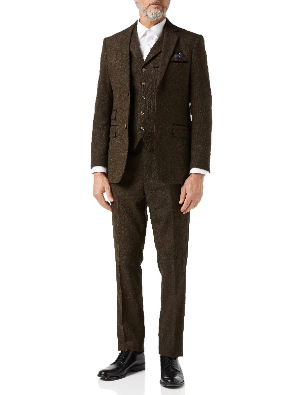 Men's wool tuxedo for corporate gala dinner -CALVIN - BROWN TWEED SUIT