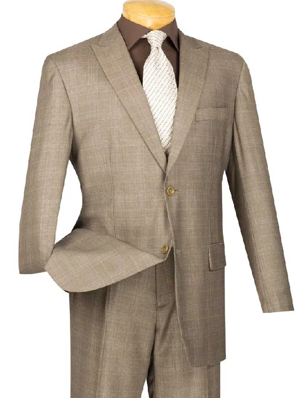 Men's slim fit tuxedo for corporate dinner gala -Cambridge Collection  - Tan Men's Glen Plaid Suit