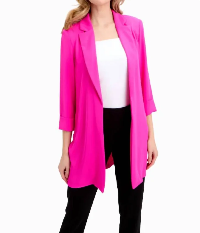 Men's tailored tuxedo jacket for formal business meeting -Classic Long Blazer In Ultra Pink