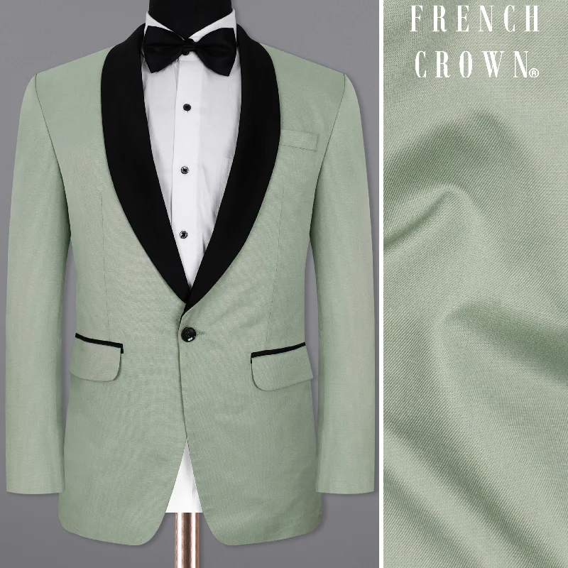 Men's designer tuxedo for evening office party -Clay Ash Green Wool Rich Tuxedo Blazer