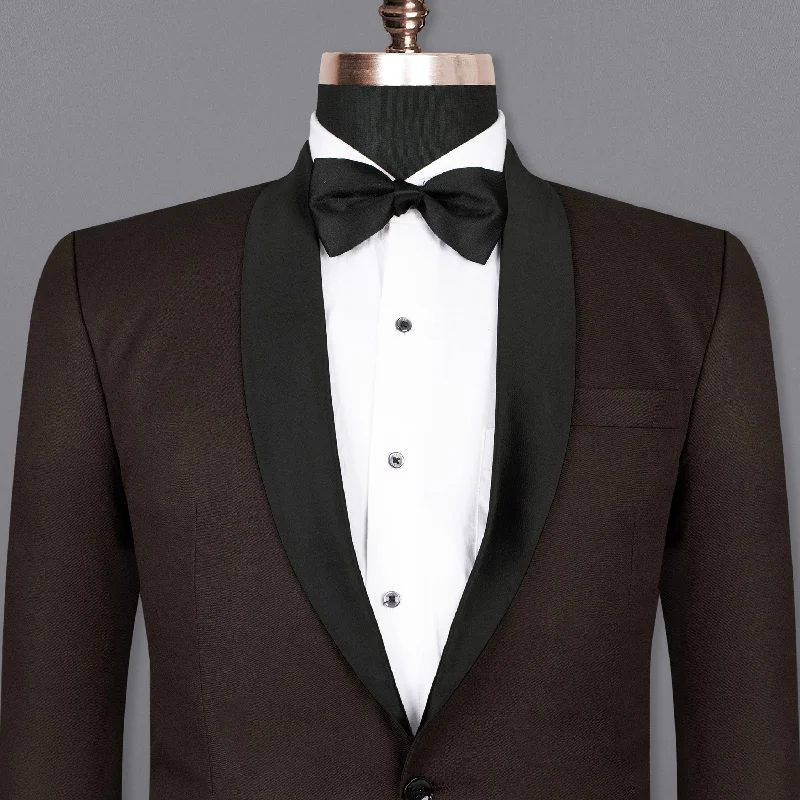 Men's wool tuxedo jacket for evening gala event -Cocoa Brown Wool Rich Tuxedo Blazer