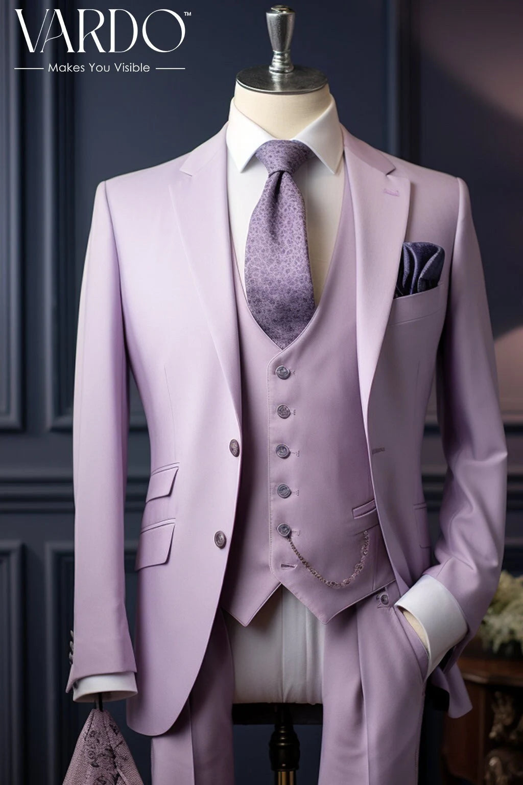 Men's tailored tuxedo for business gala dinner -Modern Gentleman's Light Purple Three-Piece Suit