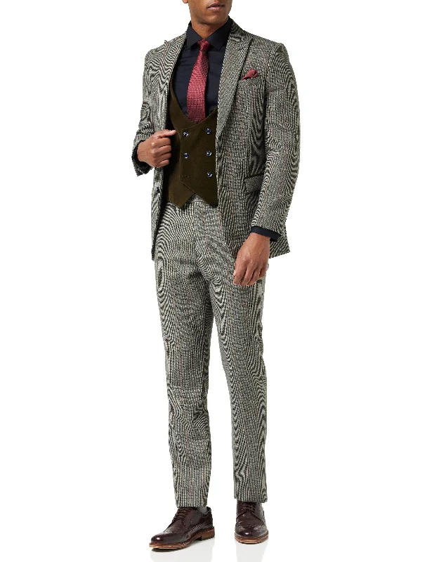 Men's slim fit tuxedo for wedding reception dinner -HERVE – GREEN HOUNDSTOOTH TWEED SUIT