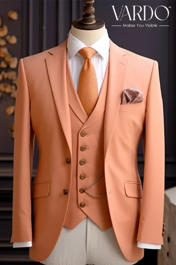 Men's tailored tuxedo for evening office gala -Light Orange Three-Piece Suit for Men