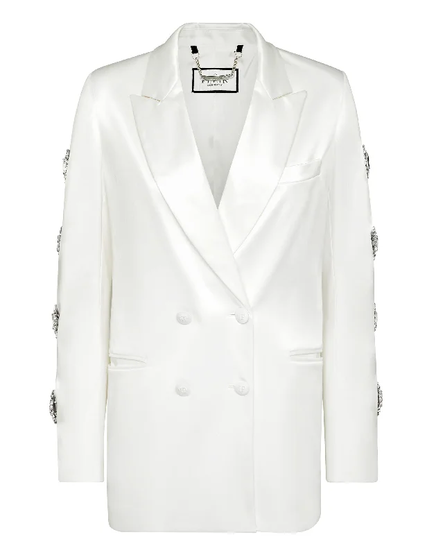 Men's luxury tuxedo for office gala reception -Double Breasted Oversize Blazer Brooches