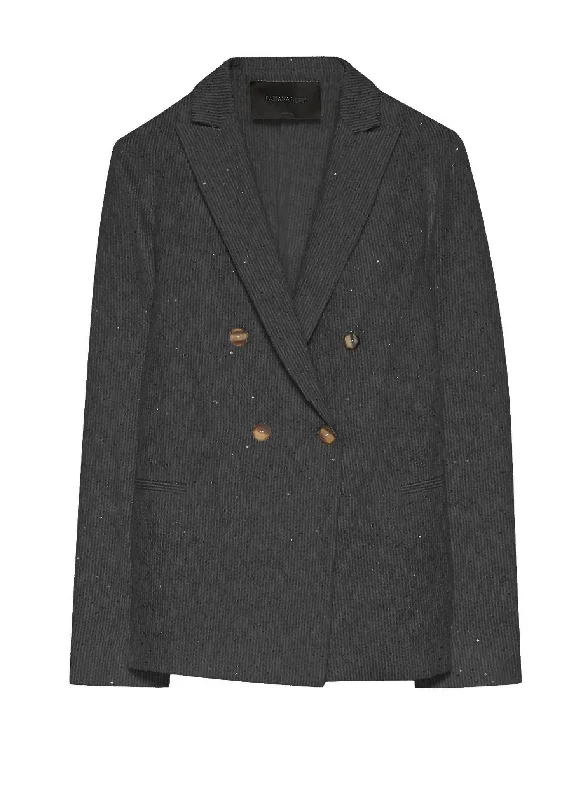 Men's designer tuxedo jacket for corporate wedding event -Double Breasted Tweed Blazer In Black