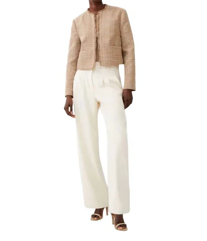 Men's modern tuxedo for business office party -Effie Boucle Collarless Blazer In Camel/classic Cream