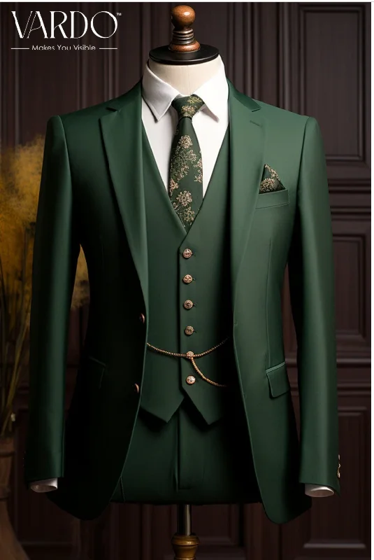 Men's designer tuxedo for evening office party -Elegant Green Three Piece Suit for Men - Premium Quality, Formal Attire, Wedding Suit - The Rising Sun store, Vardo