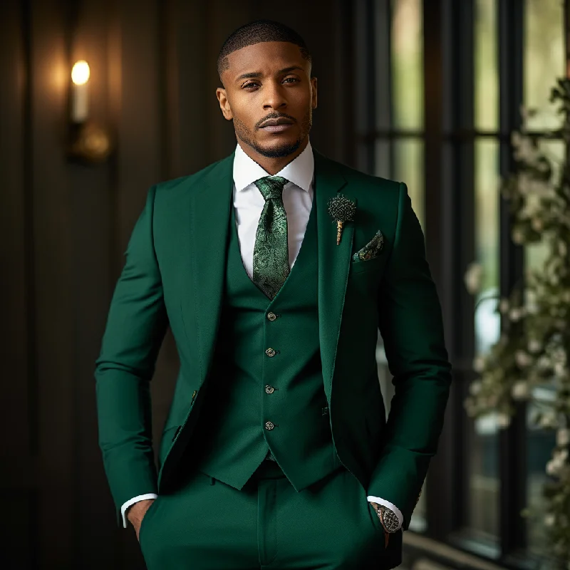 Men's designer tuxedo for corporate dinner party -Emerald Green Wedding and Business Three Piece Suit for Men - Bold, Versatile, and Elegant