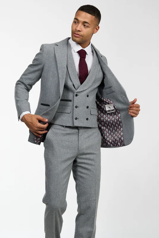 Men's slim fit tuxedo jacket for office wedding party -Eton Wool Tweed Three Piece Slim Fit Suit in Grey