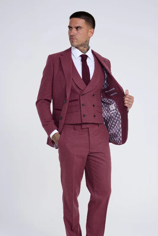 Men's wool tuxedo for formal office gala -Eton Wool Tweed Three Piece Slim Fit Suit in Winter Berry