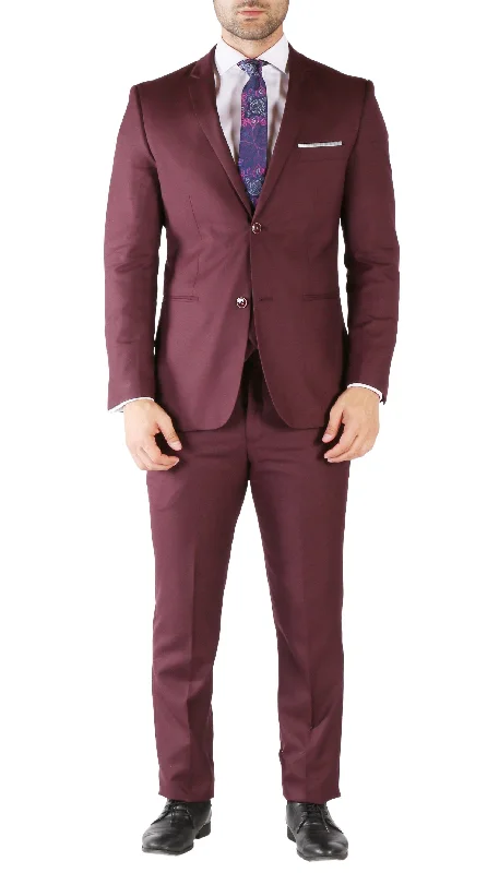 Men's wool tuxedo jacket for corporate business party -Ferrecci Hart 3 Piece Slim Fit Burgundy Suit