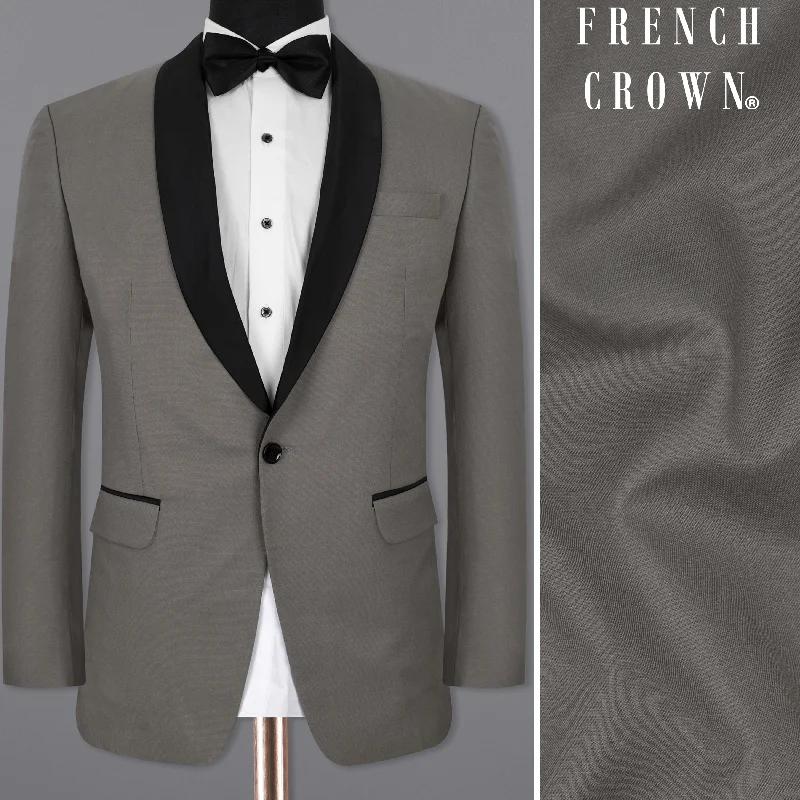 Men's designer tuxedo jacket for wedding reception -Flint Gray Wool Rich Tuxedo Blazer