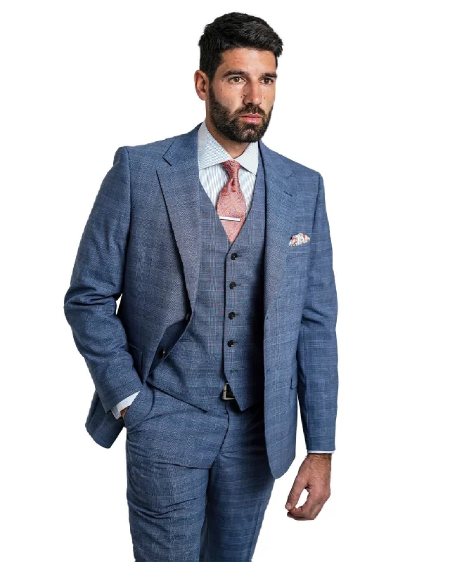 Men's slim fit tuxedo for office gala dinner party -Blue Mouline Check Suit