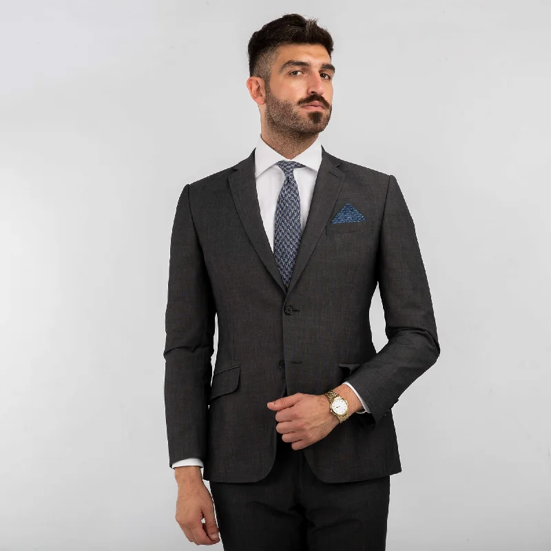 Men's luxury tuxedo jacket with satin lapels for formal dinner -Grey End On End Machine Washable Suit