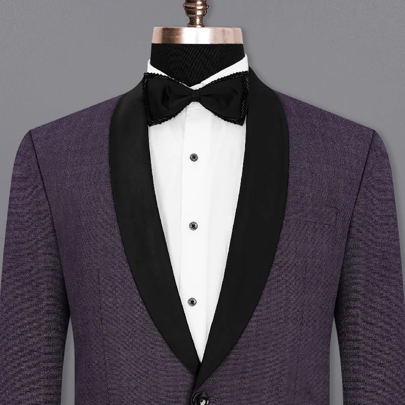 Men's slim fit tuxedo for wedding reception dinner -Gunmetal Purple Subtle Plaid Tuxedo Blazer