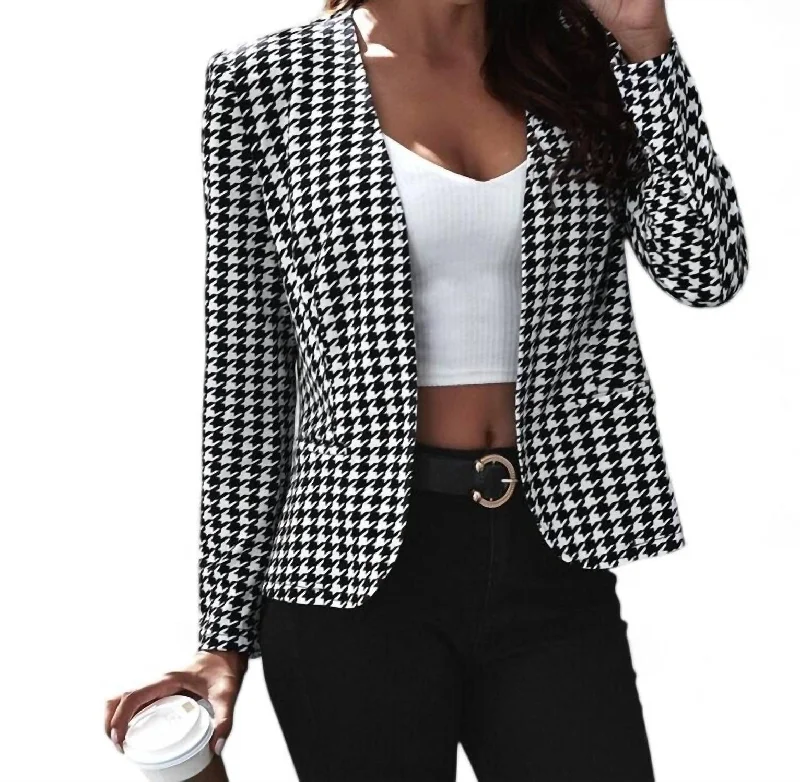 Men's classic tuxedo jacket for evening event -Houndstooth Blazer In Black & White