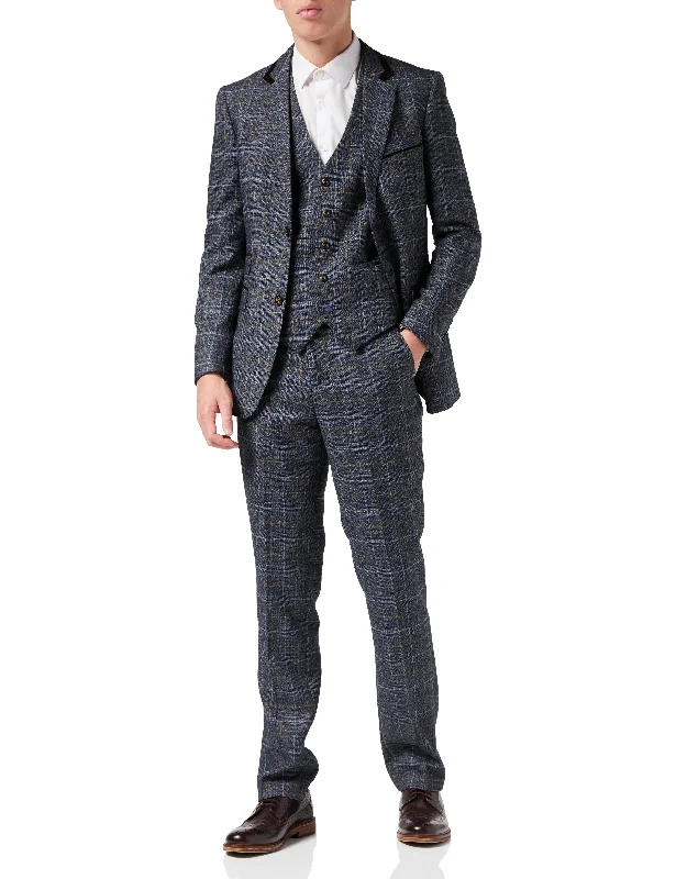 Men's slim fit tuxedo jacket for wedding dinner -HUGO - TWEED CHECK SUIT IN GREY