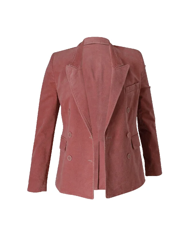 Men's wool tuxedo for corporate gala dinner -Isabel Marant Etoile Double Breasted Blazer Jacket in Pink Velvet