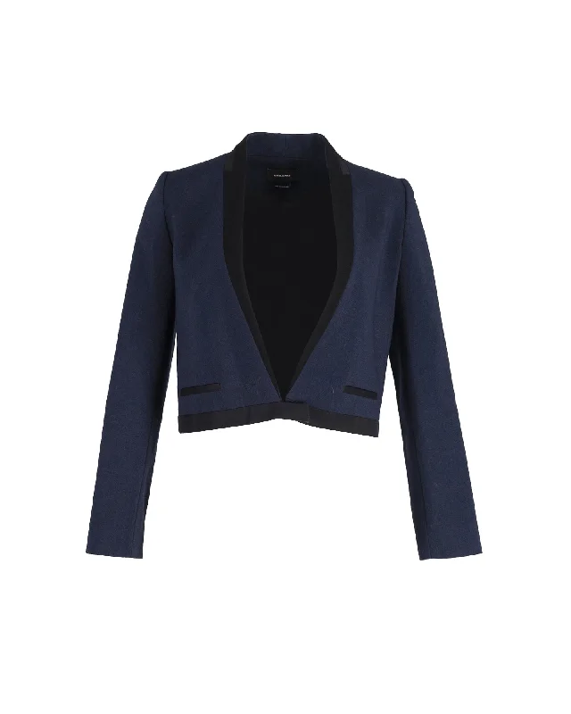 Men's luxury tuxedo for formal office dinner -Isabel Marant Jamet Cropped Blazer in Blue Wool