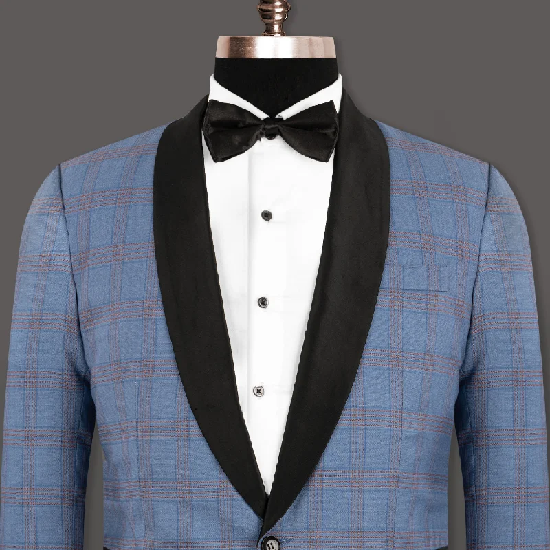 Men's premium tuxedo jacket for evening office event -Lynch Light Blue Windowpane Woolrich Tuxedo Blazer