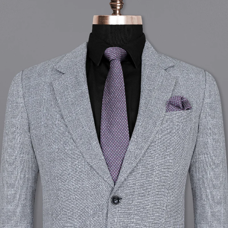 Men's wool tuxedo jacket for wedding party -Manatee Grey windowpane Wool Rich Blazer