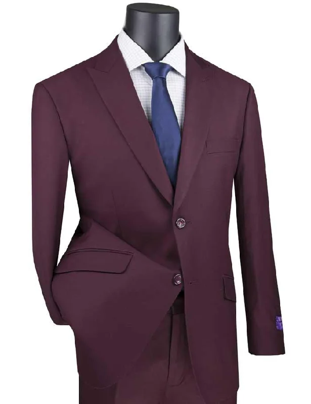 Men's tailored tuxedo for black tie corporate event -Maroon Modern Fit Peak Lapel Suit