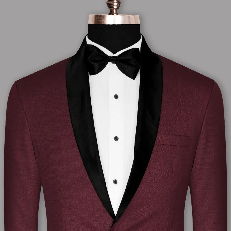 Men's slim fit tuxedo for formal evening event -Maroon Wool Blend Dinner Tuxedo Blazer