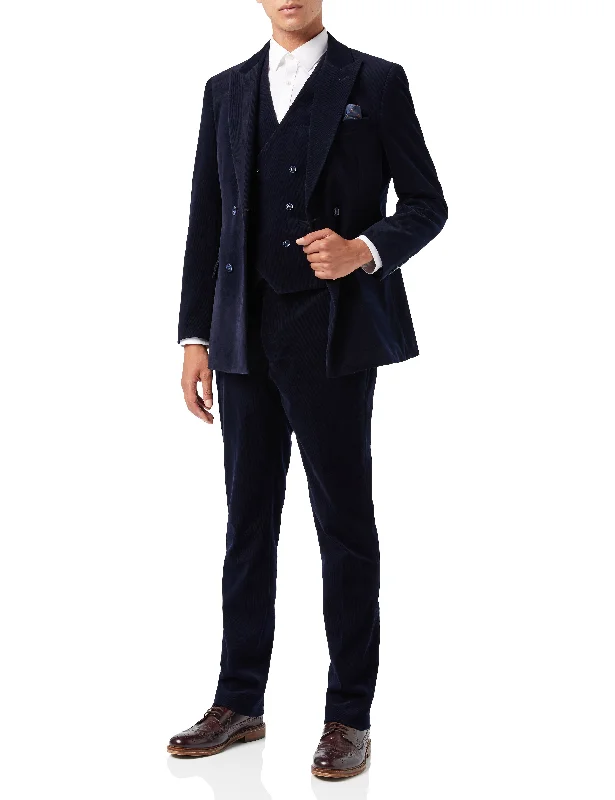 Men's designer tuxedo for wedding party dinner -MATTHEW – NAVY CORDUROY DOUBLE BREASTED SUIT