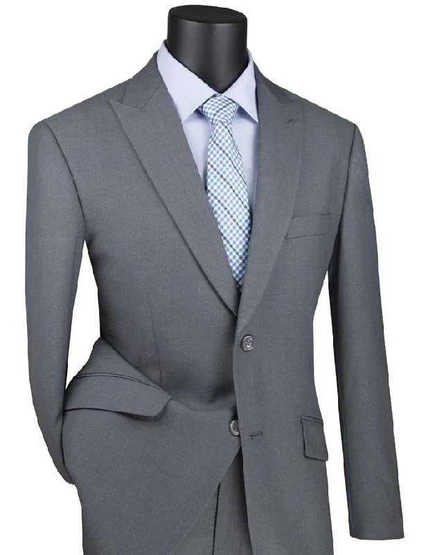 Men's modern tuxedo for business office party -Medium Gray Modern Fit Peak Lapel Suit