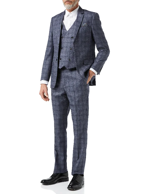 Men's designer tuxedo jacket with satin collar for corporate event -HECTOR - Grey Windowpane Check Suit