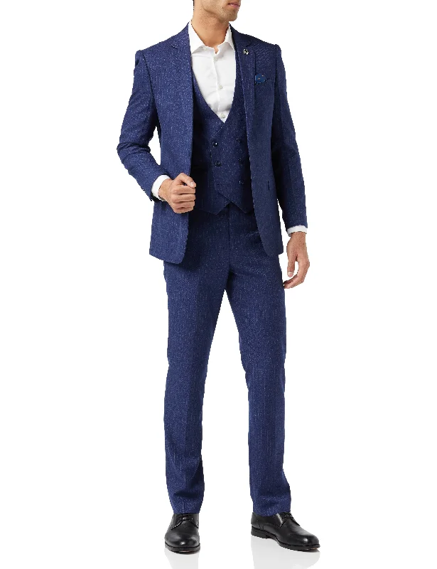 Men's slim fit tuxedo jacket for formal gala -Blue Pinstripe 3 Piece Suit