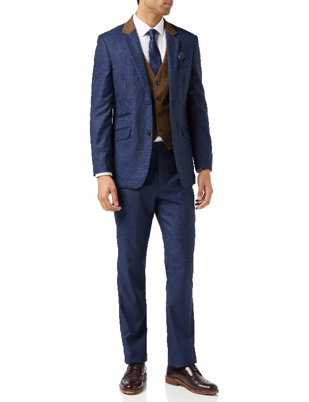 Men's luxury tuxedo for formal office dinner -FALCO Blue Grid Check Suit