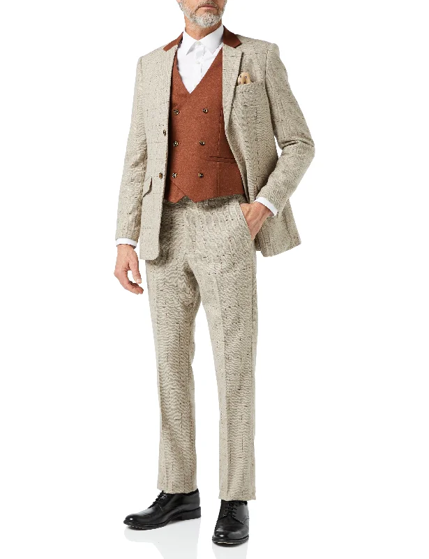 Men's slim fit tuxedo for formal evening event -THEO Tweed Herringbone Red Check on Beige